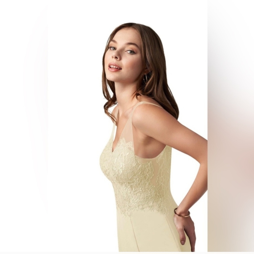 Azazie Burgundy V-Neck Lace Bodice Evening Gown - Picture 7 of 8